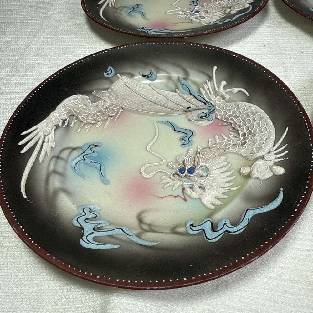 VTG Moriage Raised Dragonware Set Of 6 Salad Plates Hand Painted Japan 7 3/8"‎ D - Picture 4 of 8